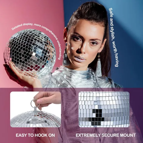 Miniatura 3 de 4 piezas de decoración de bola de discoteca grande - bolas de discoteca colgantes plateadas con espejo ornamental para decoración de Año Nuevo
