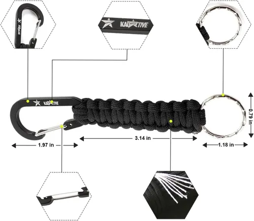 Miniatura 2 de Llavero Paracord con mosquetón – 2 llaveros de mosquetón para mochila, supervivencia, campamento. Llaveros de paracaídas para hombre Rosa - Black