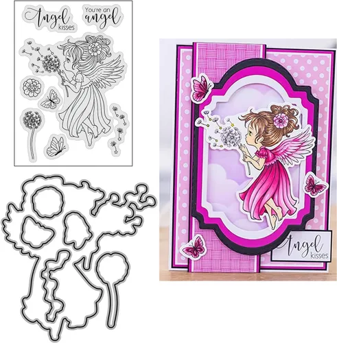 Miniatura 10 de Juego de sellos y troqueles transparentes de ángel para hacer tarjetas, plantillas de corte para álbumes de recortes, álbum de fotos, papel