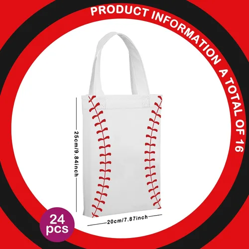 Miniatura 2 de Ferraycle 24 bolsas de regalo de béisbol con asas, reutilizables, para aperitivos, golosinas, bolsas no tejidas para cumpleaños, deportes, fiestas