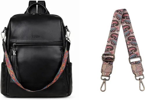 FADEON Mochila de cuero para mujer, bolso de hombro de diseñador para mujer, bolso de libro de moda de PU convertible de viaje, Fadeon Bolso tipo