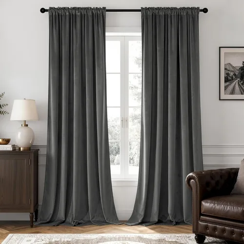 Miniatura 14 de MIULEE - Juego de 2 paneles de cortinas negro opacas y térmicas de terciopelo para la sala de estar y dormitorio, con bolsillo para cortinero, de 63