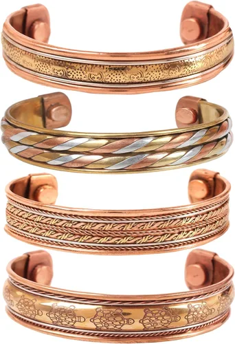 Miniatura 12 de Pulseras de cobre Touchstone regalo para hombres y mujeres joyería magnética 100% pura y sólida ajustable juego de pulseras hechas a mano