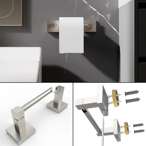 Miniatura 4 de Ruacq Soporte de papel higiénico de níquel cepillado, anillo de toalla, accesorios de baño, juego de accesorios de baño de doble poste giratorio