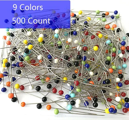 Miniatura 3 de Alfileres de costura para costura, 500 unidades, alfileres rectos con cabezas de vidrio de colores (1-1/2 pulgadas), ideales para acolchar y tela