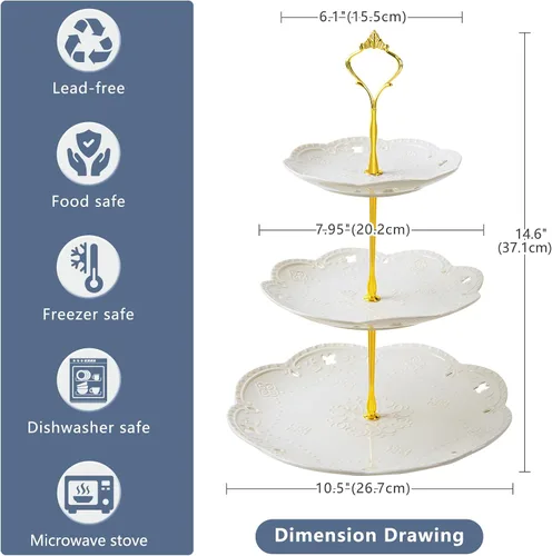 Miniatura 3 de Soporte de cerámica para cupcakes de 3 niveles, bandeja escalonada blanca para cupcakes, soporte de servicio de 3 niveles para fiesta de té