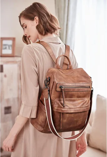 Miniatura 3 de BROMEN Mochila para mujer diseño de cuero bolso de hombro grande para mujer con carteras de mujer