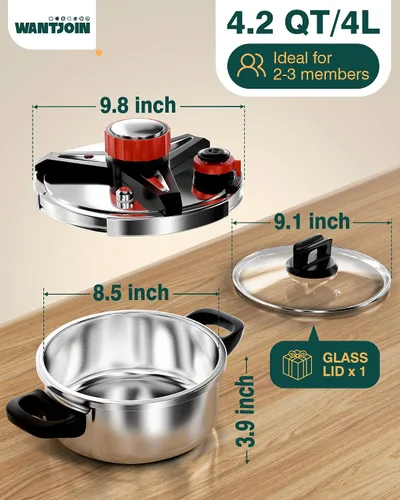 Miniatura 7 de WantJoin Olla a presión de 4 cuartos – Recipiente a presión de acero inoxidable 3 en 1 compatible con cocina de gas y de inducción, dispositivos