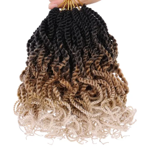 Miniatura 31 de Leeven Cabello de Ganchillo Rizado Senegalés de 12 Pulgadas, 8 Paquetes Trenzas de Ganchillo Cortas Ombre Marrón, Trenzas Havana Pequeñas #T30