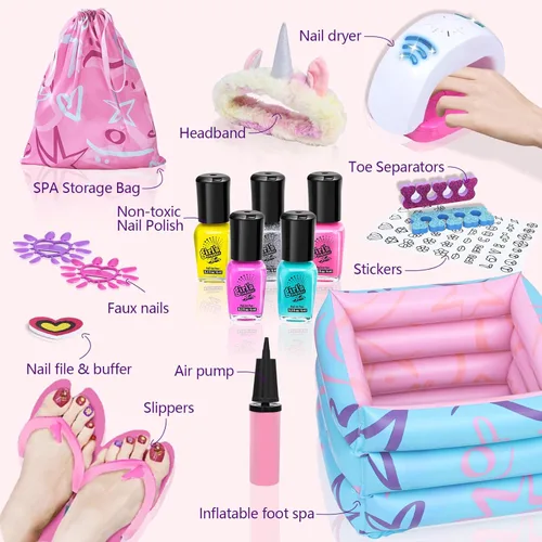 Miniatura 8 de Kit de Día de Spa para Niñas Juguete - Conjunto de Esmalte de Uñas para Regalos de Niñas 7-12 - Día de Spa de Pies para Niña para Manicuras Pedicura