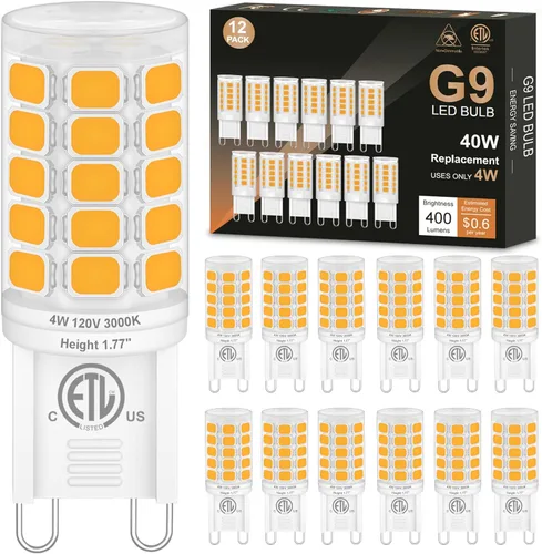 Miniatura 9 de Bombilla LED G9 de 3000 K blanco suave, 40 W equivalente, ángulo del haz de luz de 360°, 400 lúmenes, sin parpadeo, 120 V, base de doble clavija