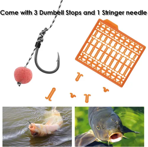Miniatura 5 de Aparejos de pesca de carpa, 20 piezas de gancho curvado de púas para carpa, línea de hilo trenzado giratorio antienredos con 3 tarjetas Boilie Bait