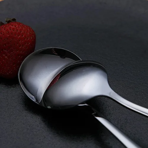 Miniatura 6 de Berglander - Juego de 4 cucharas de sopa negras de acero inoxidable chapado en titanio de 7.5 pulgadas, cucharas redondas brillantes, juego