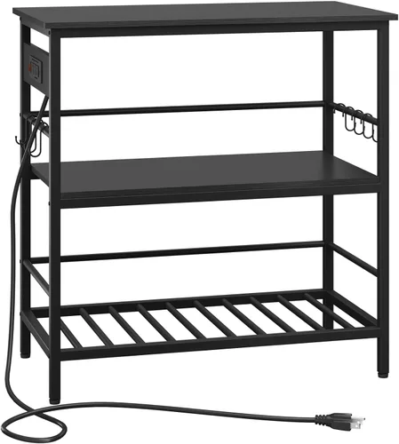 Miniatura 8 de IBUYKE Isla de cocina con almacenamiento, estante para panaderos con toma de corriente, soporte para microondas con encimera grande, carrito