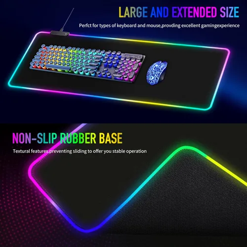 Miniatura 4 de Alfombrilla de mouse grande RGB para juegos, 15 modos de luz, control táctil, alfombrilla de teclado de computadora suave extendida, base de goma