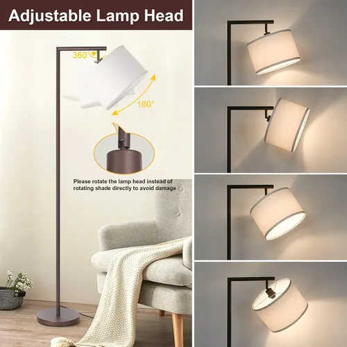 Miniatura 3 de Lámpara de pie completamente regulable marrón, lámpara de pie de arco para dormitorio con pantalla colgante ajustable y interruptor de pie, lámpara