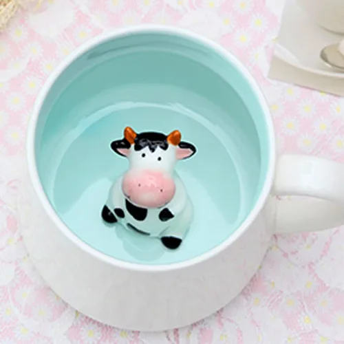 Taza de café divertida de cerámica con caricatura 3D Vaca pequeña