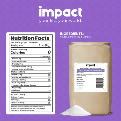 Miniatura 2 de Impact - Edulcorante de fruta de monje y alulosa, sustituto de azúcar mezclado cristalizado - Cero calorías, bajo en carbohidratos, esencial