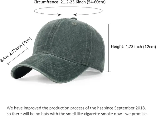 Miniatura 5 de HH HOFNEN Gorra de béisbol de algodón de sarga lavada y desgastada, vintage, ajustable, para hombre y mujer