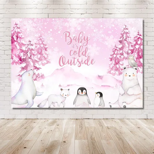 Miniatura 6 de MEHOFOND Telón de fondo de invierno de 7 x 5 pies para baby shower, fondo exterior con acuarela azul, animales árticos, pingüino, baby shower