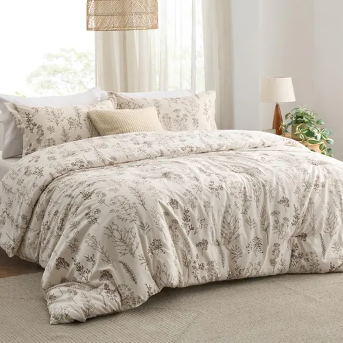 Miniatura 8 de Bedsure - Juego de edredón de tamaño queen, 3 piezas, bonito, con estampado floral, 1 suave edredón con diseño botánico de flores y 2 fundas de 28