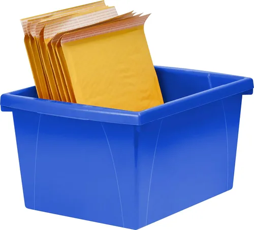Miniatura 7 de Storex Contenedor de almacenamiento de 4 galones con tapa, organizador de plástico para libros y suministros, azul, paquete de 6 (61412U06C)