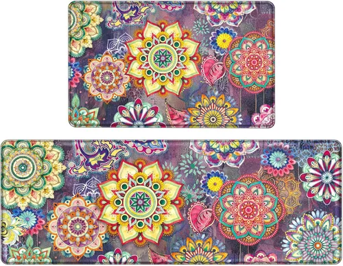 Miniatura 13 de Alfombras de Cocina Florales para Suelo de 2 Piezas con Flores Alfombras de Cocina Anti Fatiga Antideslizantes Acolchadas Cómodas para Estar de Pie