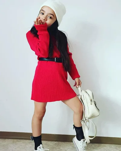 Miniatura 7 de GOOCHEER Trajes de bebé niña con cuello alto, vestido de suéter de punto para niños, vestidos de manga larga acanalados sólidos + cinturón ropa