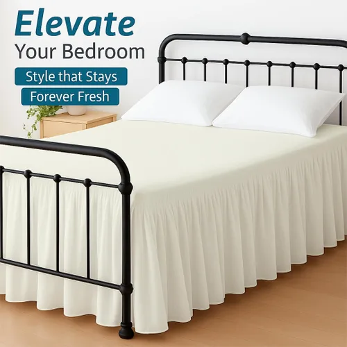 Miniatura 3 de Shreem Linen Falda de cama con volantes con esquinas divididas, estilo reunido, 100% microfibra, caída de 12 pulgadas, falda de cama con volantes