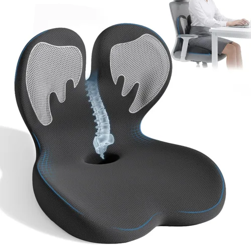 Cojín de asiento de espuma viscoelástica, ergonómicos ortopédicos para alivio del coxis, ciática y dolor de espalda, alivio de presión con almohada