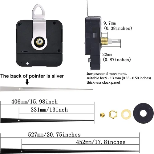 Miniatura 2 de Hicarer Mecanismo de movimiento de reloj de alta torsión Kit de mecanismos de reloj de pared de repuesto para relojes de pared, herramientas de Negro