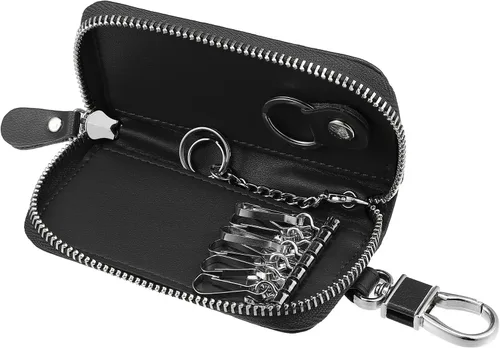 Miniatura 7 de X AUTOHAUX Estuche para llaves de coche con cremallera de piel sintética multifuncional universal para llaves de coche, bolsillo para llave remota