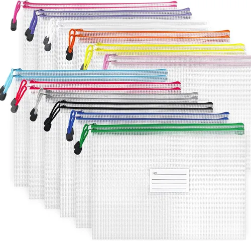 Miniatura 9 de BOPART 24 bolsas pequeñas de malla con cremallera de 9.3 x 6.9 pulgadas, bolsas de plástico con cremallera A5 con bolsillo para etiquetas