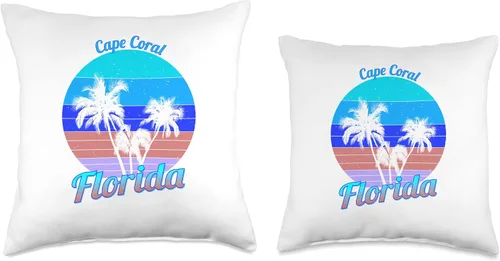 Miniatura 3 de Cape Coral Florida Retro Tropical Palm Trees Vacation Throw Pillow