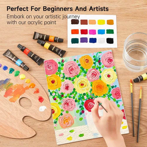 Miniatura 6 de Juego de pintura acrílica Shuttle Art, 16 tubos de 12 ml, calidad de artista, pigmentos ricos no tóxicos, colores ideales para niños, adultos