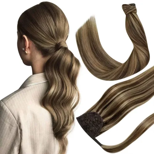 Miniatura 20 de Hetto - Extensiones de cabello humano onduladas con clip, color #2 castaño oscuro, extensiones de cabello humano natural para cabeza completa