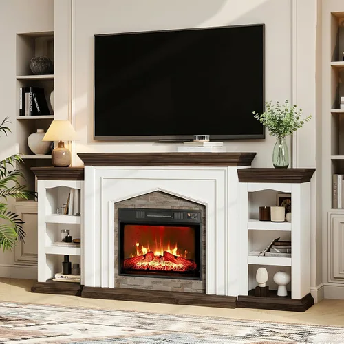 Miniatura 2 de LGHM - Soporte de TV para chimenea de 80", para televisores de hasta 90 pulgadas, chimenea eléctrica con repisa, centro de entretenimiento