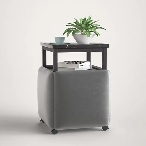 Miniatura 8 de Mesa de comedor combinada 5 en 1 con 4 taburetes, mesa auxiliar anidable que ahorra espacio, taburete otomano apilable, reposapiés, sofá y mesa