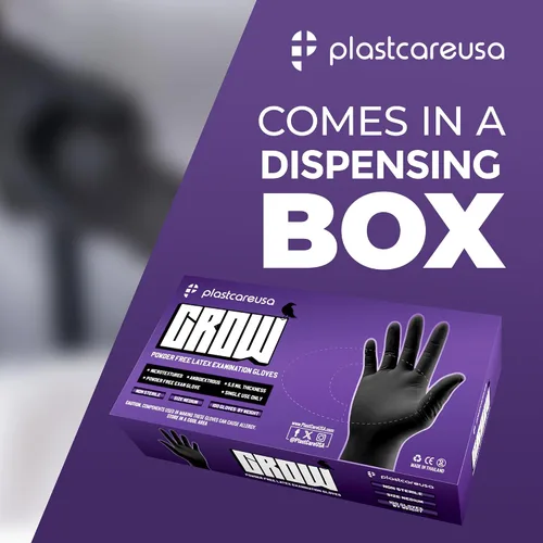 Miniatura 4 de PlastCare USA 100 o 1000 Guantes de látex para examen - Sin polvo, desechables, no estériles, agarre texturizado para uso médico, limpieza Negro