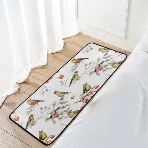 Miniatura 7 de Gredecor Alfombra de cocina de abeto de invierno, diseño de pájaros, antifatiga, Navidad, invierno, Navidad, decorativo, antideslizante, lavable