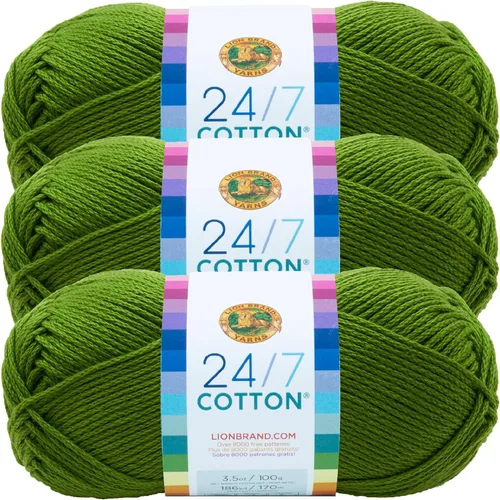 Miniatura 12 de Lion Brand Yarn, Hilo ligero mercerizado de algodón 24/7 para tejer, ganchillo y manualidades, Almirante, 1 paquete, 185 yardas de fibra natural