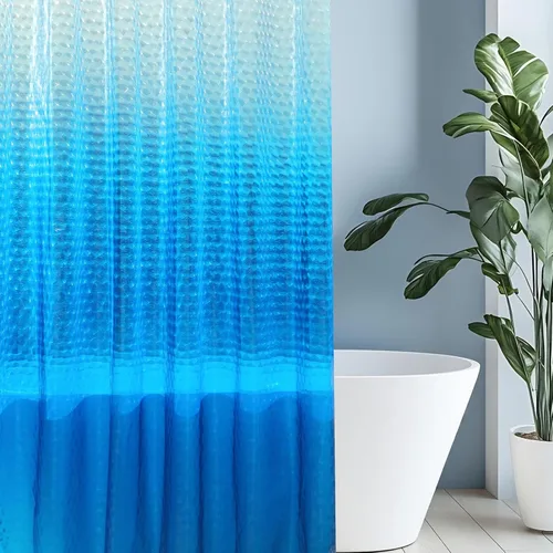 HOUSEWELL Cortina de ducha de cubo de agua 3D, 72 x 72 pulgadas, color azul degradado, 8 G, resistente, gruesa, PEVA, impermeable, forro de cortina