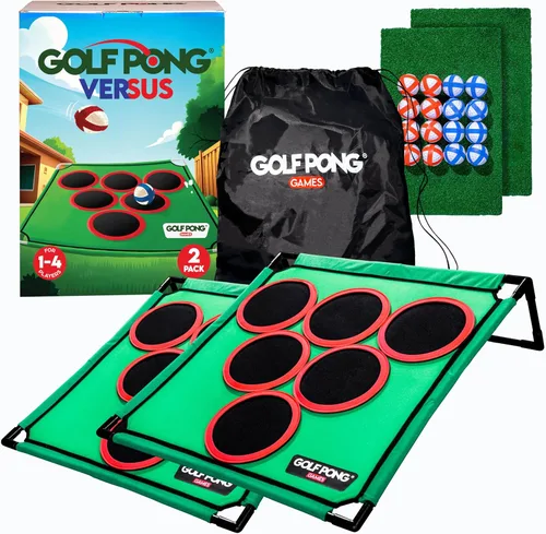 Juego de Golf Pong Edición Versus, (Paquete de 2) Juego de Patio, Juego de Césped Gigante, Juego de Golf de Astillado Portátil para
