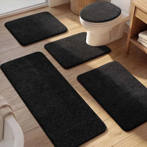 Miniatura 15 de YIHOUSE Juego de alfombras de baño de 2 piezas, juego de alfombrillas de baño de espuma viscoelástica gris oscuro antideslizante de secado rápido