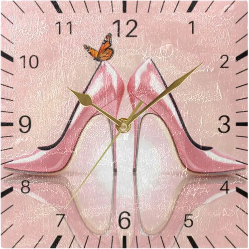 ALAZA Zapatos de tacón alto de mariposa de 7.9 pulgadas, reloj de pared cuadrado, funciona con pilas, sin tictac, cuarzo silencioso para cocina,