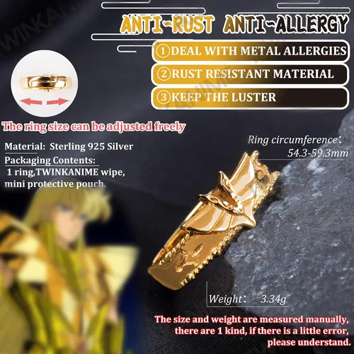 Miniatura 3 de TWINKANIME All 6 S925 Silver Ring Anime Sagittarius for Cosplay Open Band Adjustable Ring for Cosplay Prop