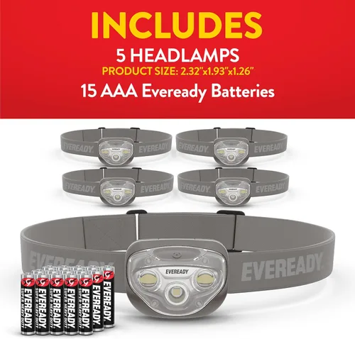 Miniatura 7 de EVEREADY Linternas Frontales LED Pro200 [Paquete de 5], IPX4 Resistente al Agua, Luces de Cabeza Brillantes y Duraderas para Acampar, Senderismo