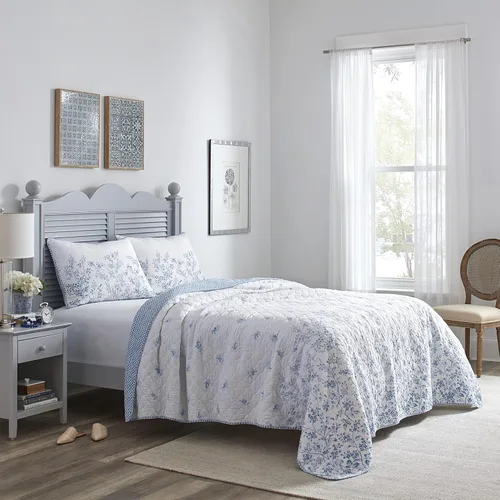 Miniatura 3 de Laura Ashley Home - Juego de edredón individual, ropa de cama de algodón reversible con funda a juego, decoración del hogar prelavada para mayor