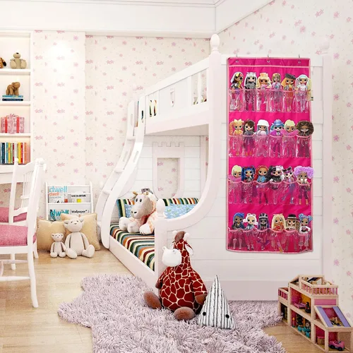Miniatura 4 de Organizador de almacenamiento de juguetes para colgar sobre la puerta (24 bolsillos), compatible con muñecas sorpresa LOL OMG