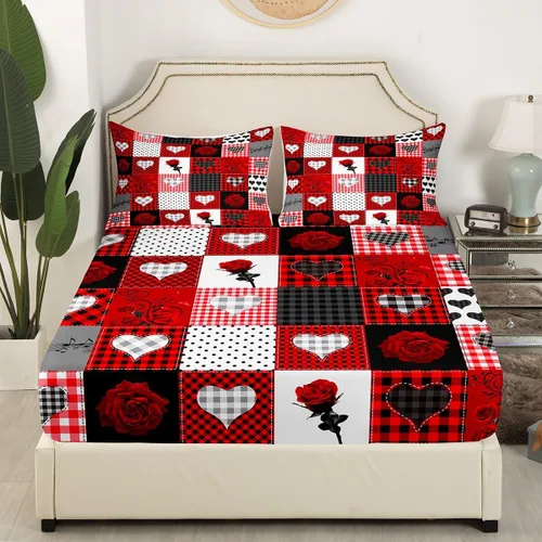 Miniatura 3 de Juego de sábanas femeninas de flores de rosas rojas, tamaño individual, juego de ropa de cama para el día de San Valentín, decoración de habitación